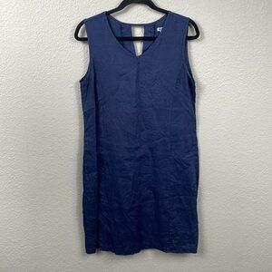 Puro Lino Blue Dark Chambray Minimalist Mini Shift Dress Linen Flax Sz M